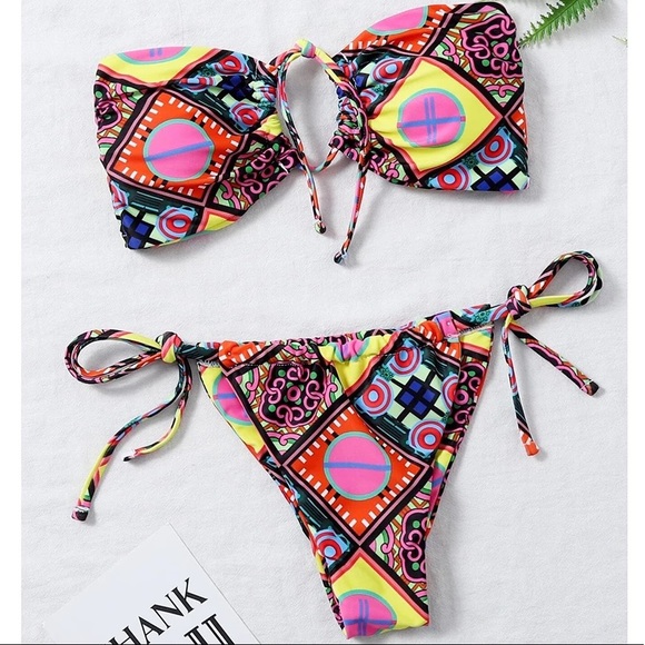 Flirty & Fun In Pink Mixed Media Bandeau Bikini - Picture 2 of 6